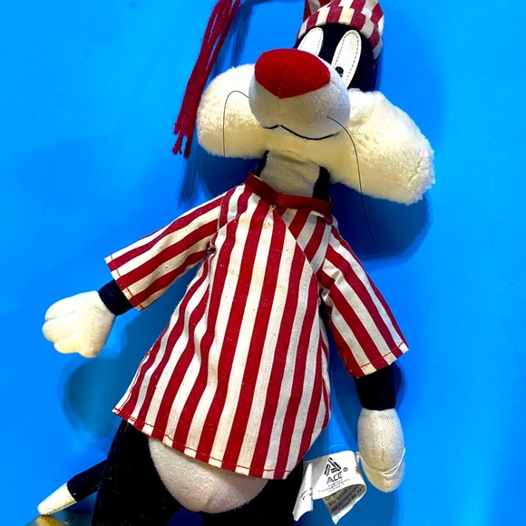 WARNER BROS. LOONEY TUNES VTG 1997 SYLVESTER THE CAT WEARING RED & WHITE PJ’S - Picture 8 of 12